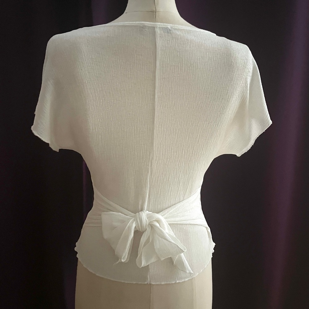 Zara Stretchy Waist Bow Tie Front or Back Top Blouse S Off White - Picture 4 of 9